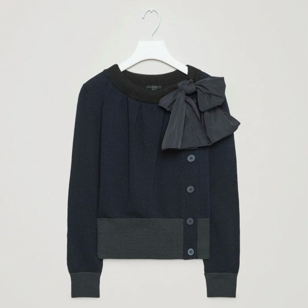 COS Bow-Detailed Navy Blue Knit Cardigan - Sz XS - Picture 2 of 16